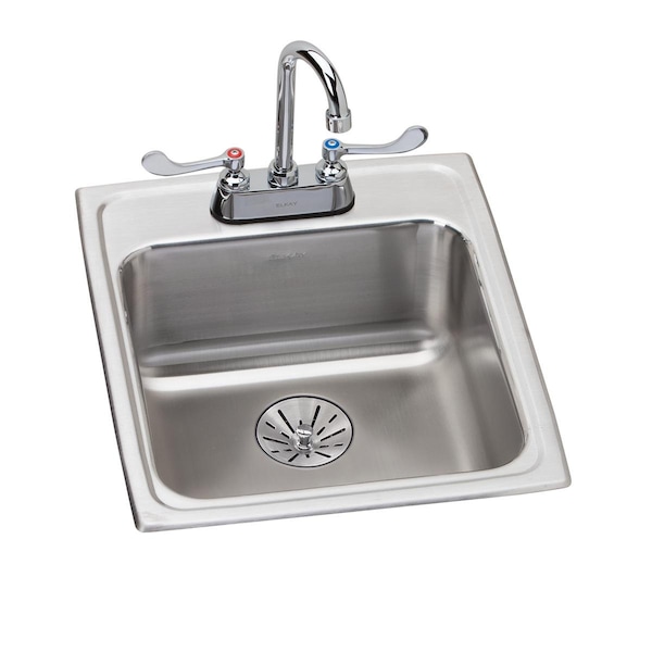 Lustertone Stainless Steel 17X20X6-1/2 Single Bowl Top Mount Ada Sink + Faucet Kit W/Perfect Drain